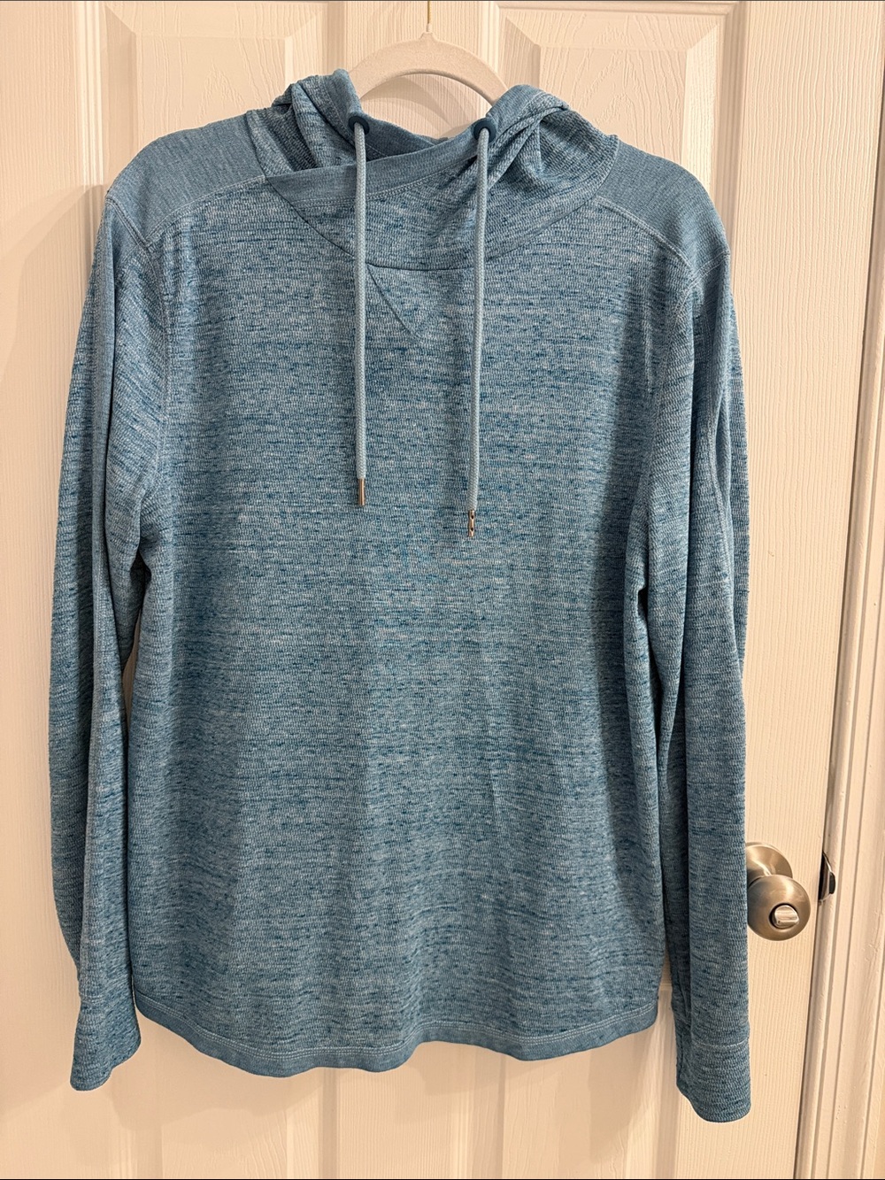 Men's Heathered Light Blue Hooded Long-Sleeve Pullover